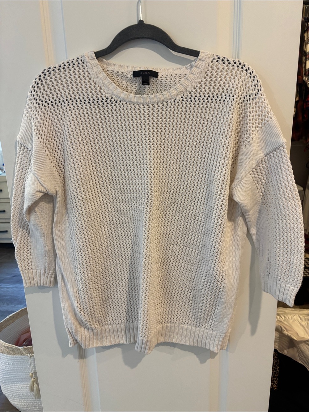 J. Crew Open-Knit Crewneck Sweater in Cream